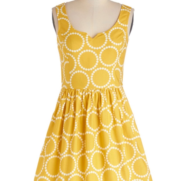 Modcloth Dresses & Skirts - Air of Adorable Dress in Dotted Gold